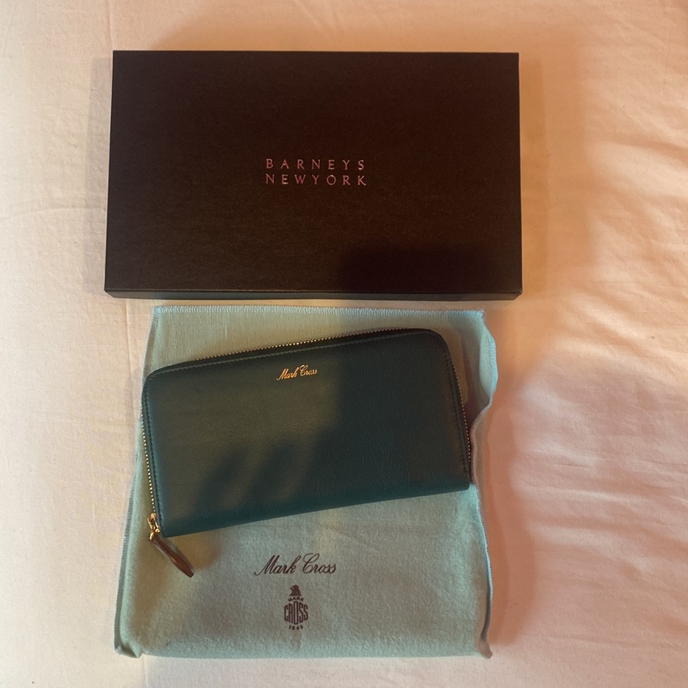Mark Cross Teal Zip-Around Leather Wallet
